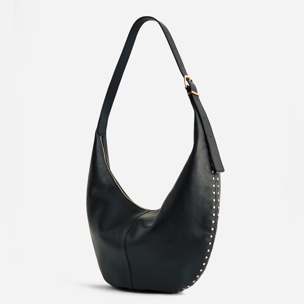 Madewell Leather Hobo Bag with Gold Studs—Black